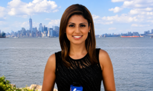 Rana Novini reporting for NBC News during a live television broadcast