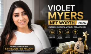 Violet Myers net worth 2026 featured image showing Violet Myers alongside a wealth and career infographic with estimated net worth of $1–$5 million.